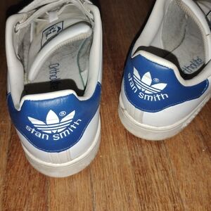 Adidas Stan Smith White Sneakers with Navy Heel Accents